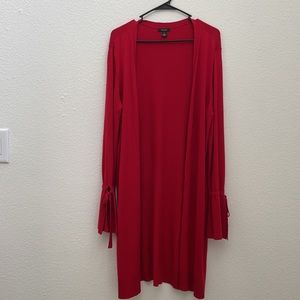 Halogen red long lightweight open cardigan sleeve details